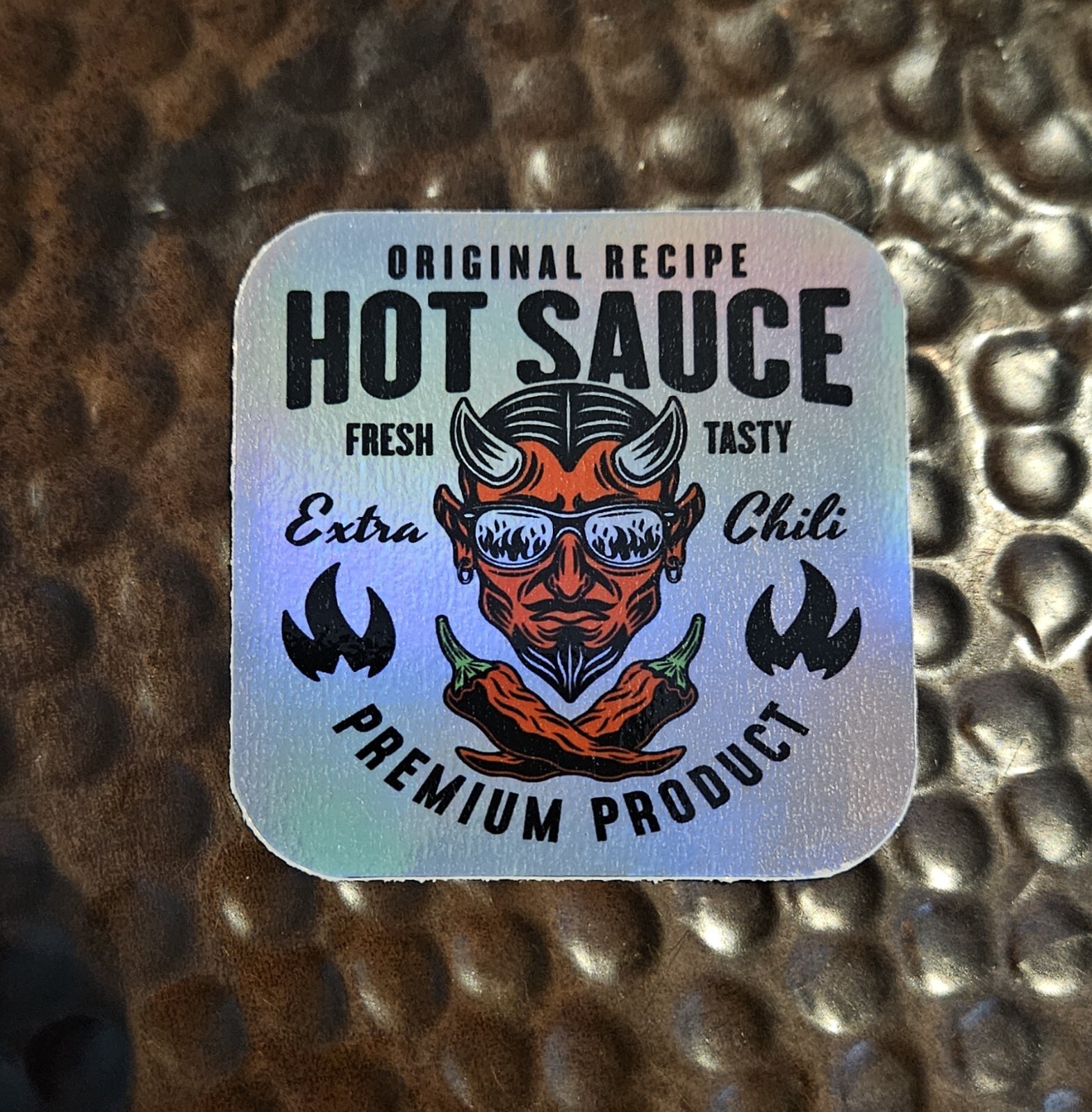 DEVIL HOT SAUCE Holographic Sticker UV Resistant Vinyl 3 inch HOT AS THE DEVIL!