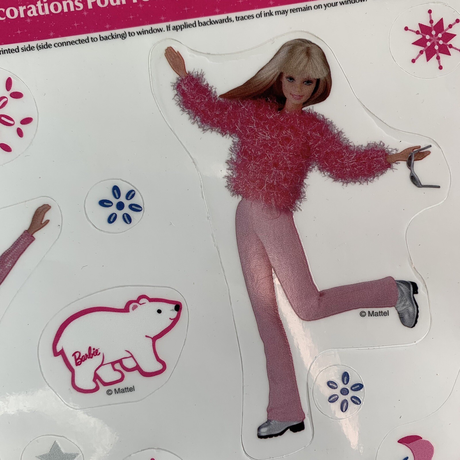 Barbie Static Cling Window Decor Winter Snow Christmas Mattel 1999