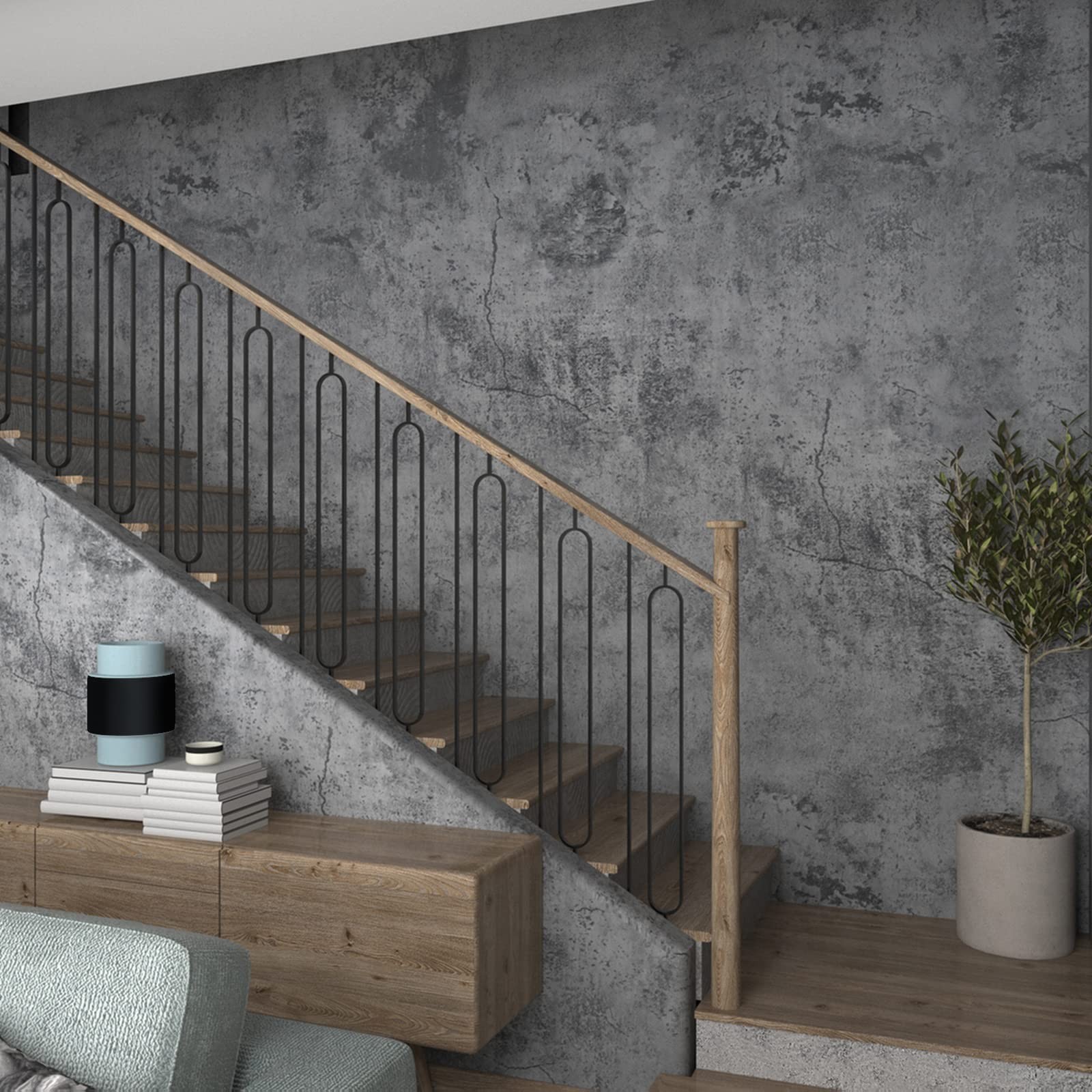 3yecao 31″×157″ Extra Thicker Light Blue Grey Black Concrete Wallpaper Peel a…