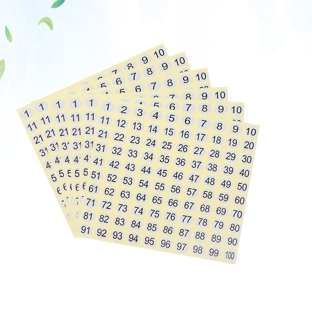 30 Sheets Vinyl Number Stickers Small Round Labels Educational Math 1-100