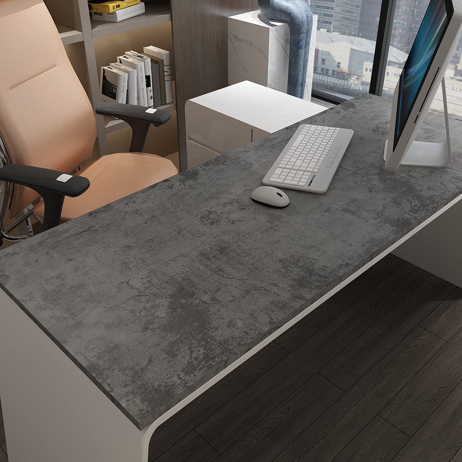 3yecao 31″×157″ Extra Thicker Light Blue Grey Black Concrete Wallpaper Peel a…