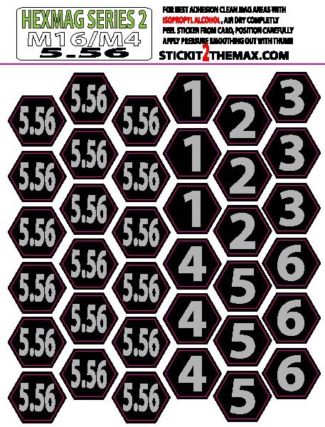 5.56 MAGAZINE STICKERS fits HEXMAG S2 MAGS GREY NUMBERS 1-6