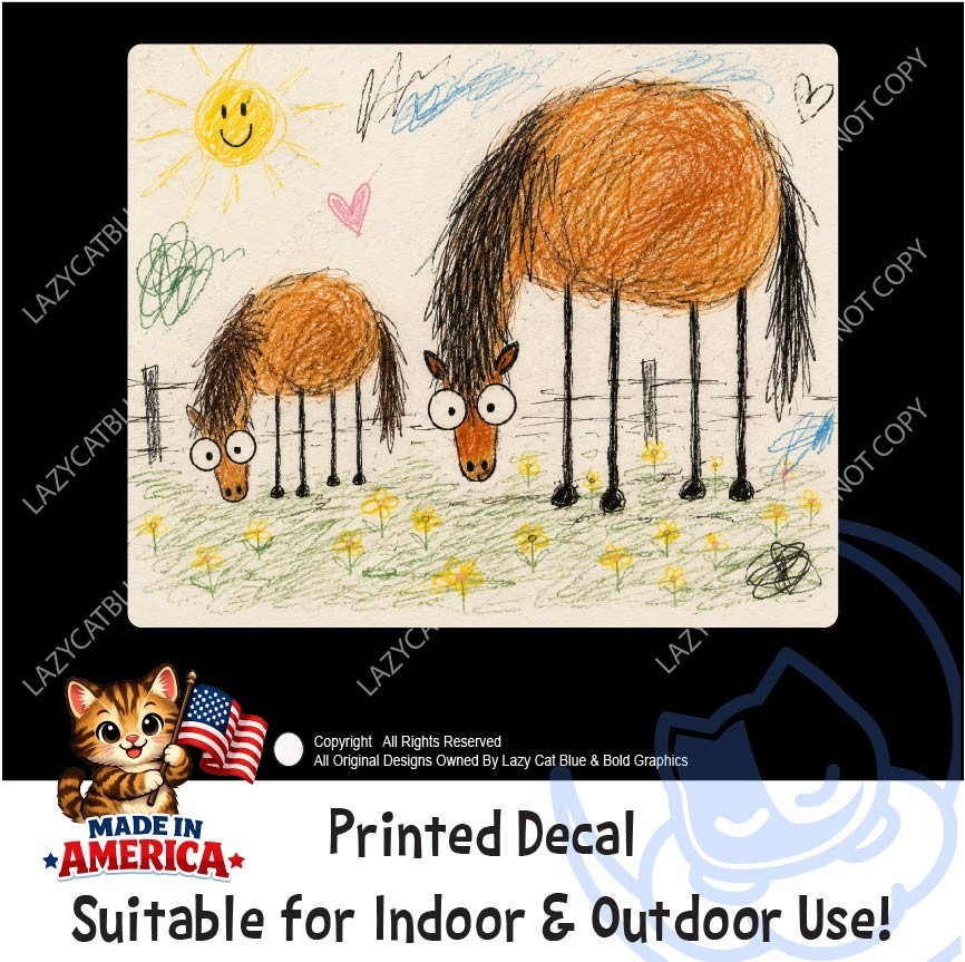 Horses Decal Sticker Cartoon Drawing Pasture Barn Farm Love Country Western Life