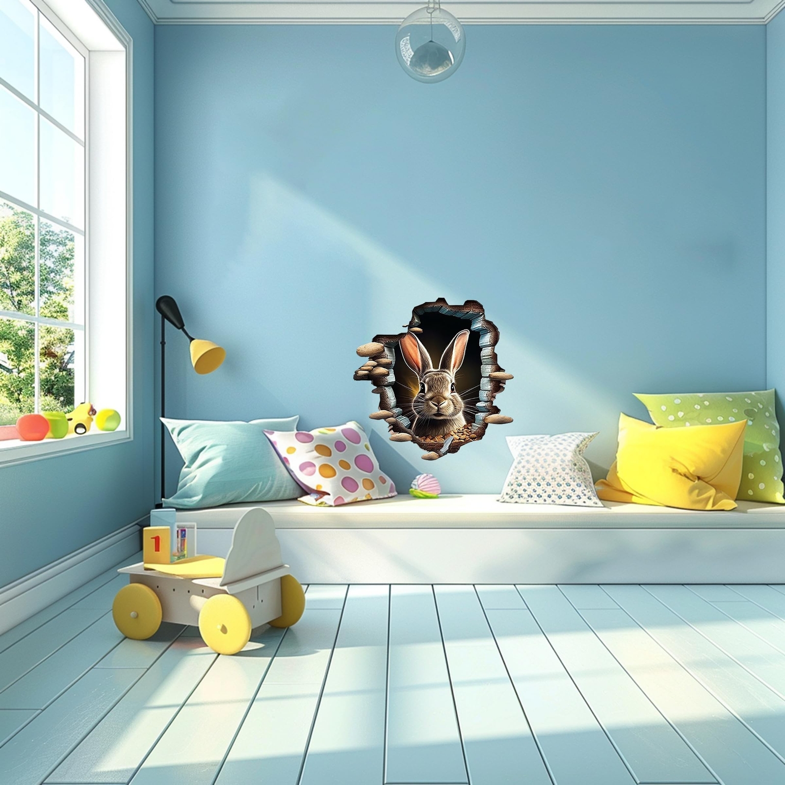 Cute Rabbit Hole In Wall Sticker For Playroom Decor, Boys Room, Living Room, …