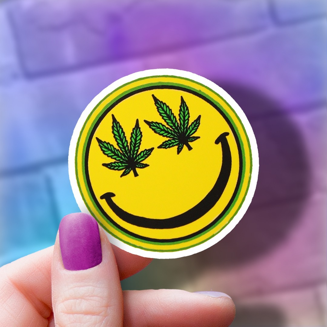 Pot Leaf Smiley Face Vinyl Sticker: Marijuana Life Decal – Smoke Life Fo Sho