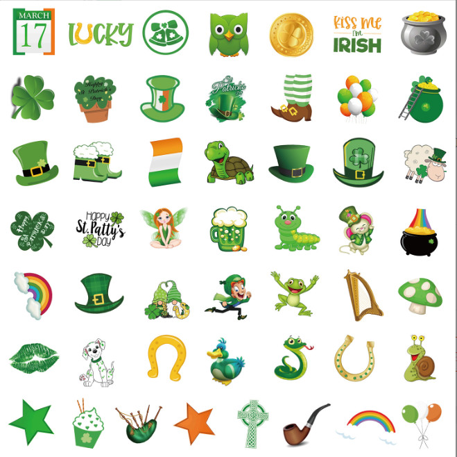 50 Pcs Stickers St. Patrick’s Day Envelope Green Laptop Phone Luggage Car Vinyl