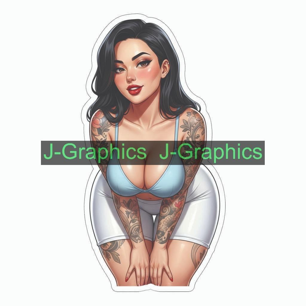 Pinup girl push sticker vinyl decal corset busty cheeky sexy seductive AAA