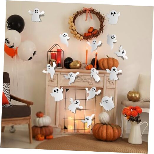 21 Pieces Halloween Ghost Wall Decor Cute Ghost Wall Stickers Reusable A4