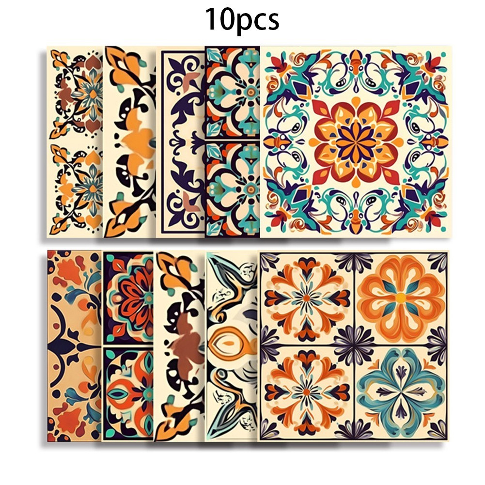 Retro Tile Stickers PVC Material Time-saving Makeover Versatile Application