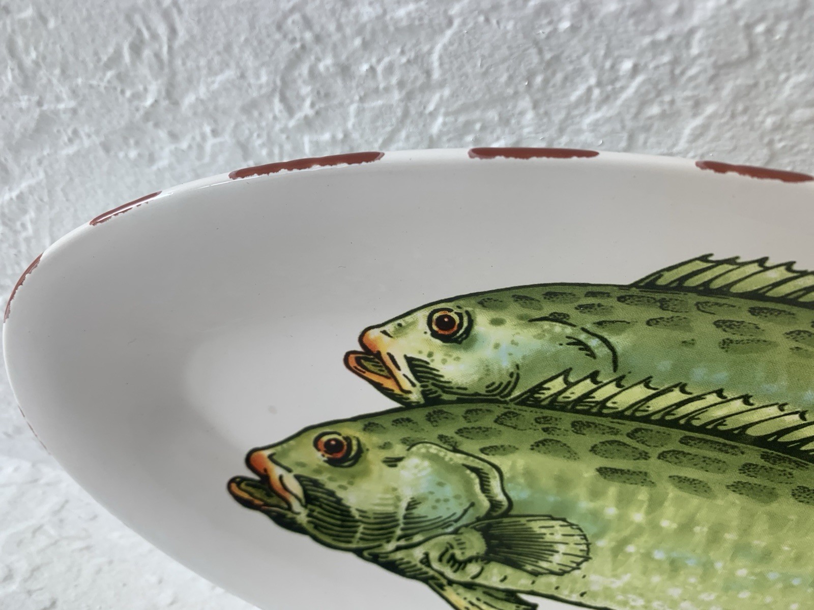 Mud Pie Grouper Design Oval Shape 13”x 6” Wall Hanging Ceramic Green Fish Dish
