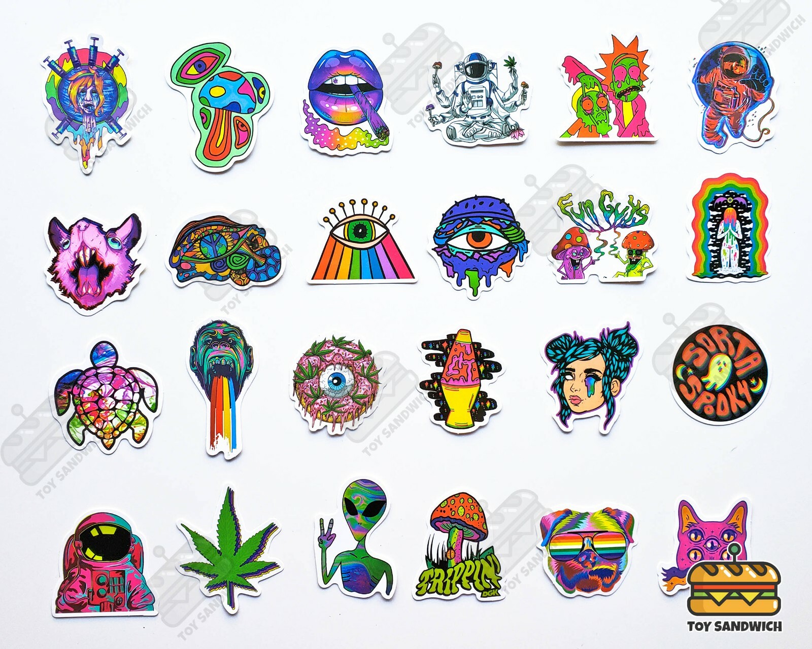 50 pcs “Psychedelic” Sticker Pack Abstract Rainbow Smoking Hippie Trippy Decals