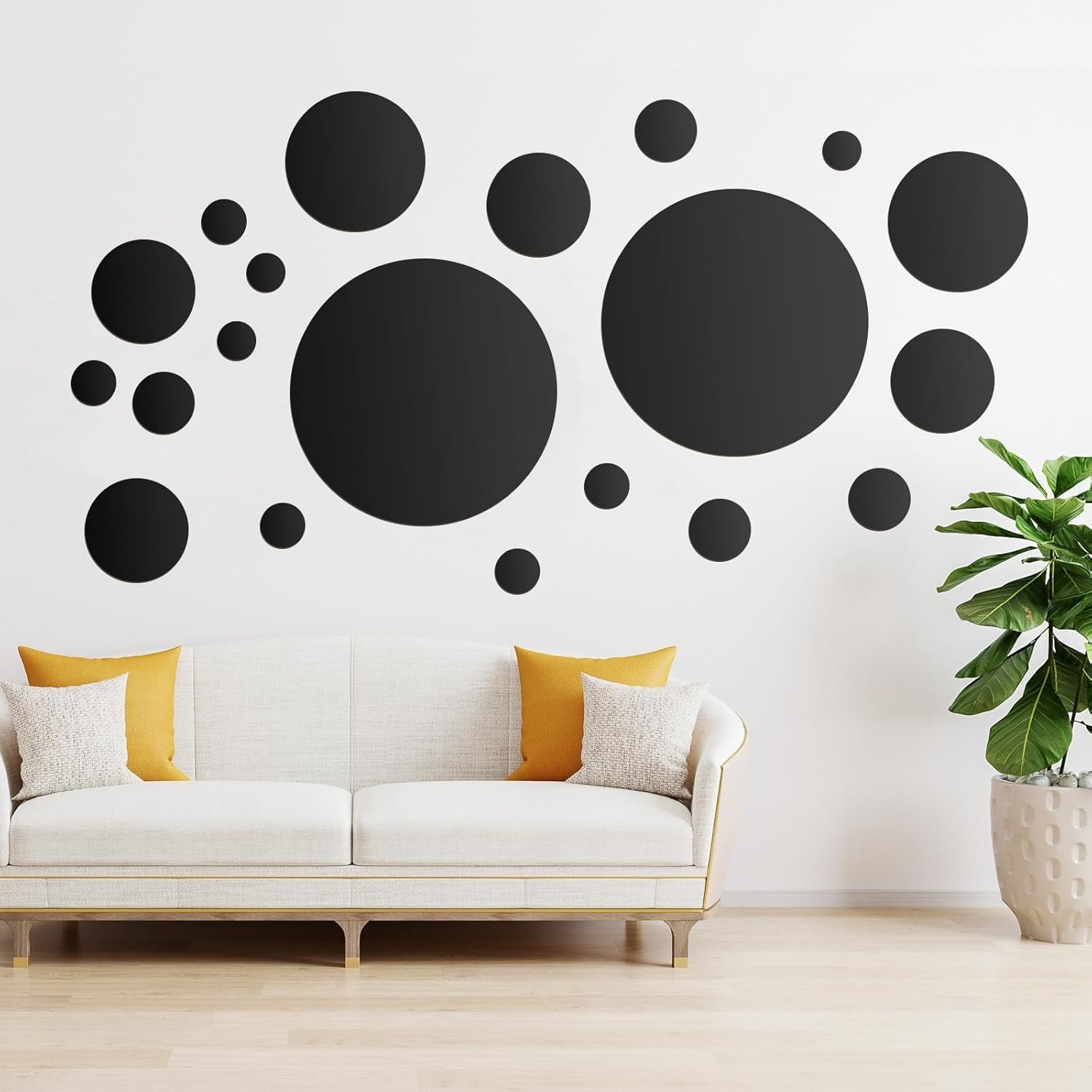Modern Black Acrylic Round Mirror Wall Decals – 32 Pcs for Bright Living Spaces