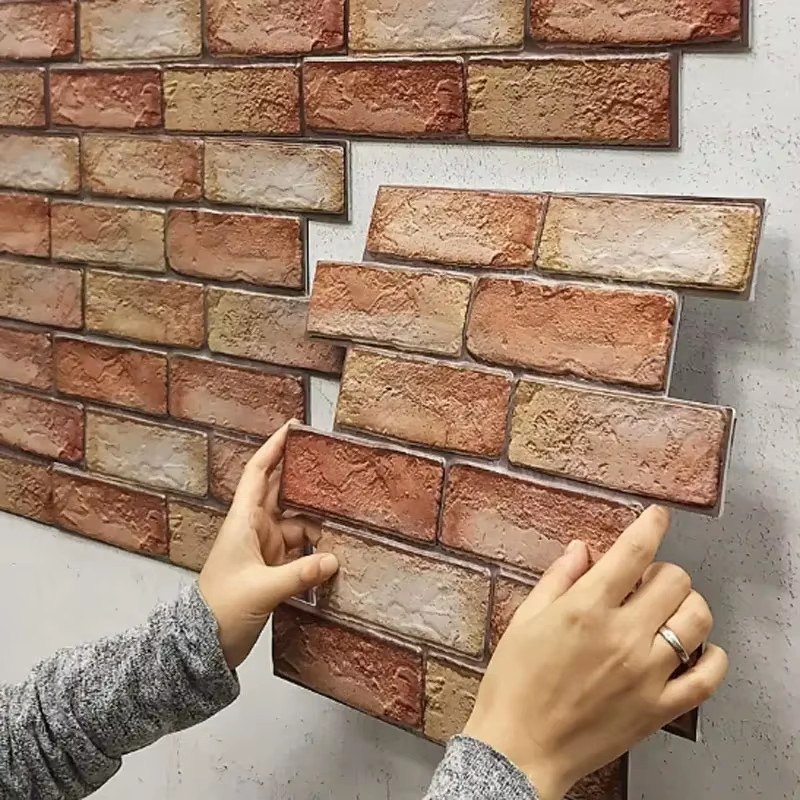 5/10Pcs Self Adhesive Waterproof 3D Wall Panels, Brick Wallpaper, Retro Sticker
