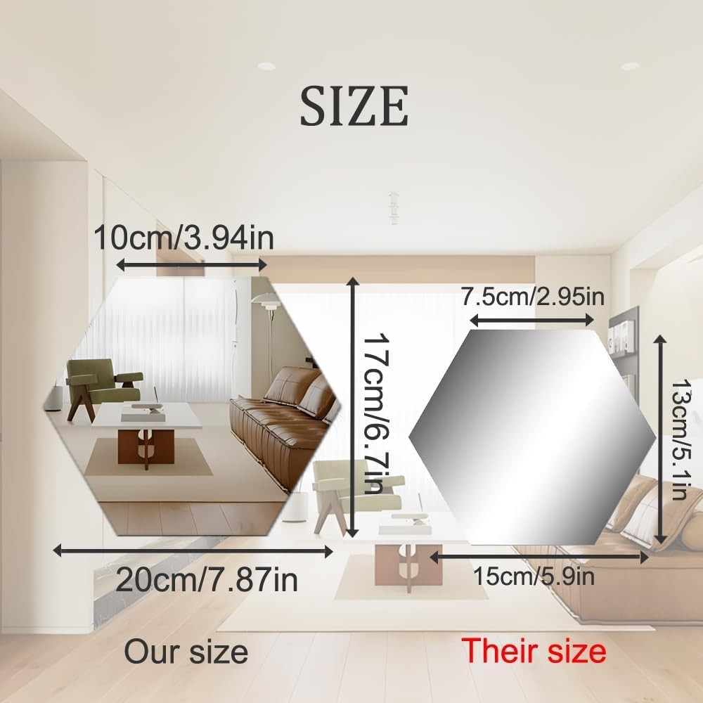 Mirror Wall Stickers – 12PCS Hexagon Art DIY Decorative Acrylic Plastic Tiles…