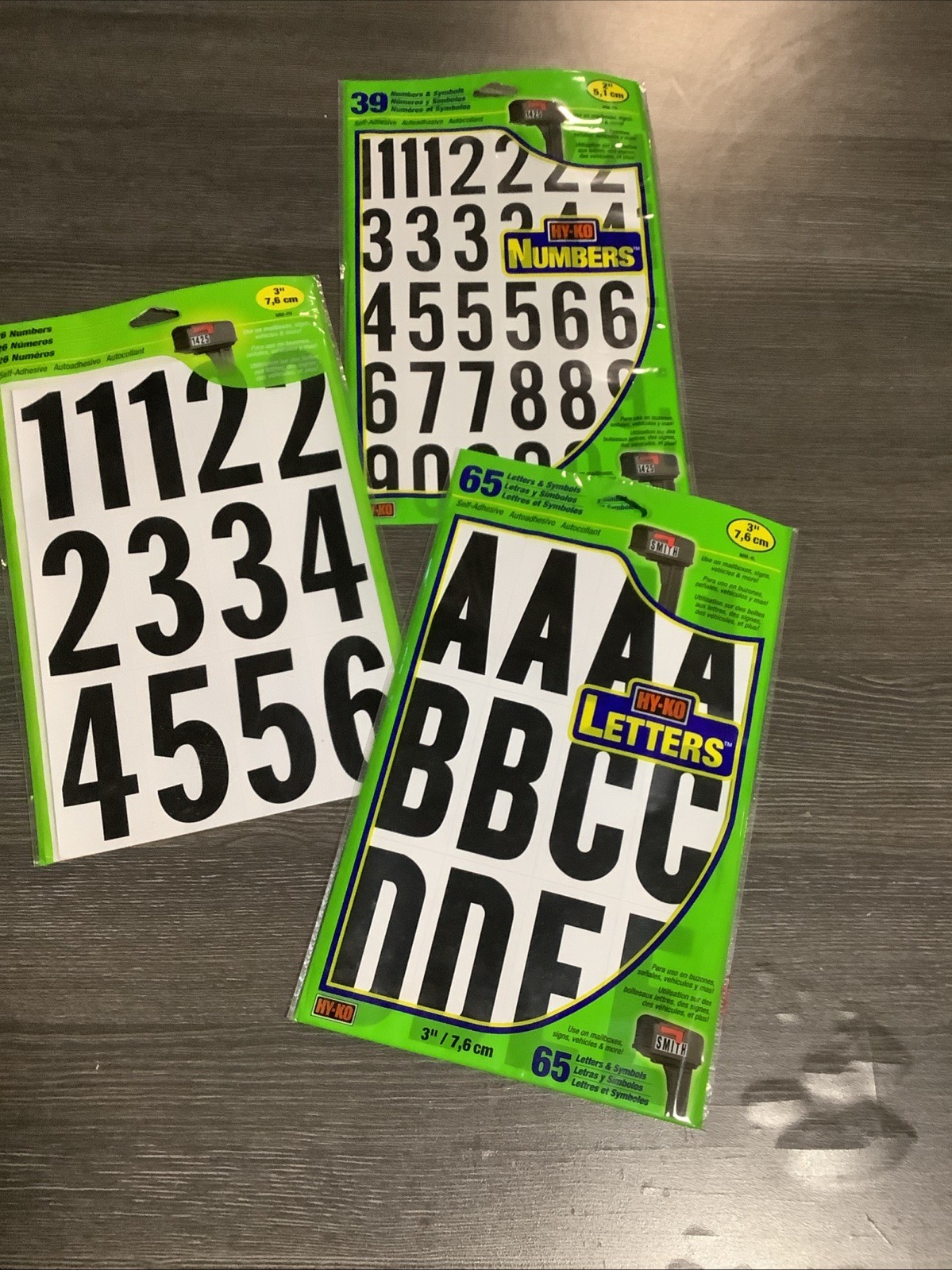 NEW HY-KO MM-4N BLACK & WHITE 3″ NUMBERS/LETTERS STICK ON ADHESIVE Lot Of 3