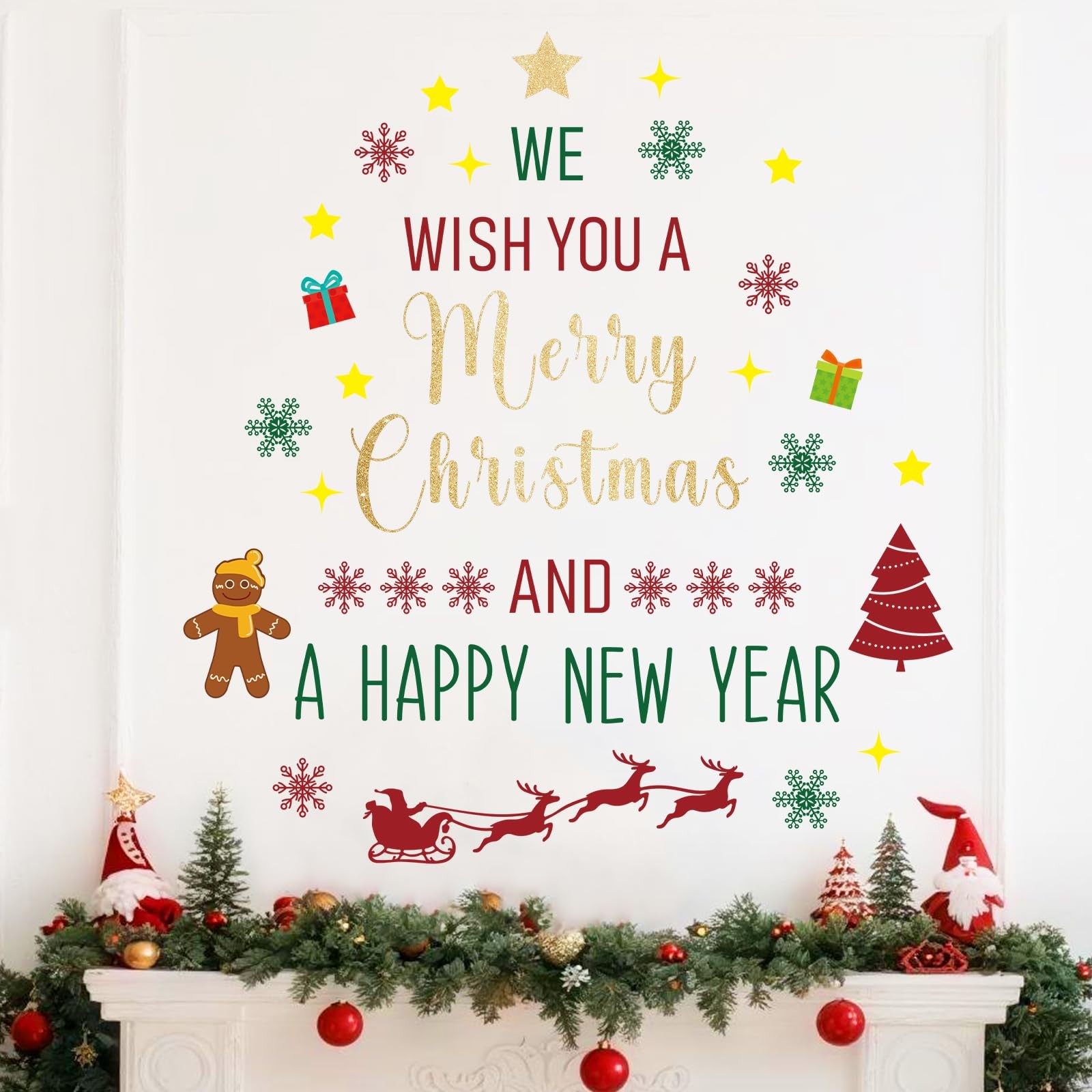Christmas Wall Decals Stickers Decor Glitter Merry Christmas Tree Happy New Y…