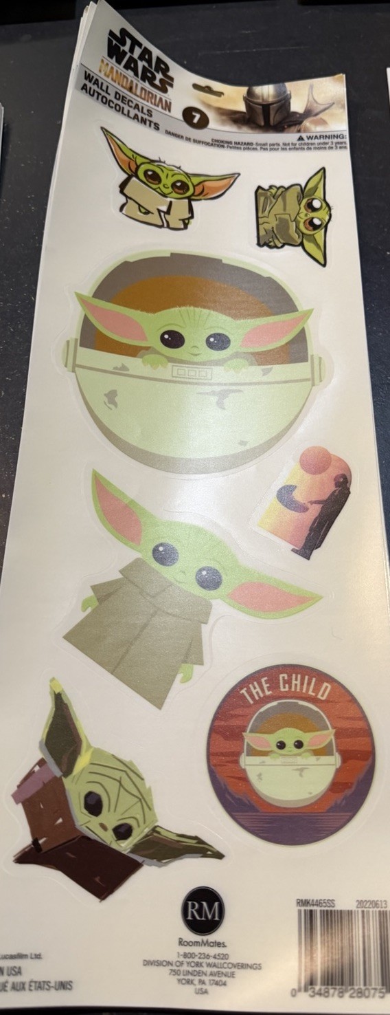 2 pk Star Wars Baby Yoda 7 Wall Decals Peel & Stick
