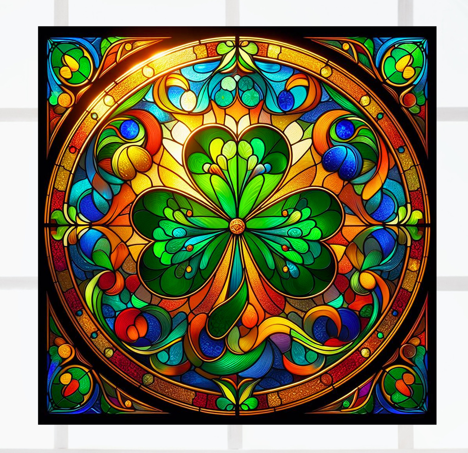 St. Patrick’s Day Irish Shamrock Faux Stained-Glass WINDOW CLING Size 8″ Vinyl