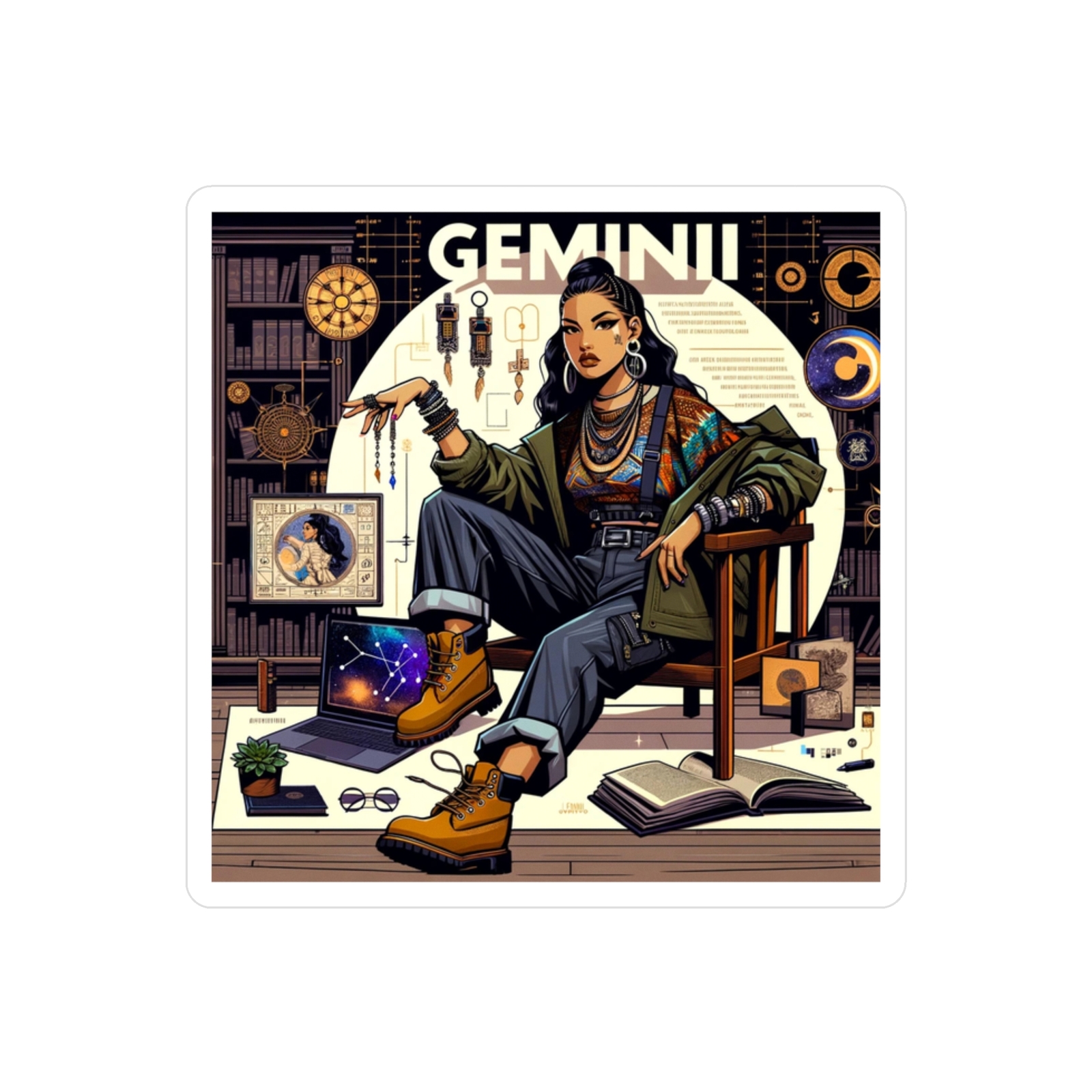 Stylish Gemini Woman Sticker – Modern Streetwear Design, Astrology Meets Fashion
