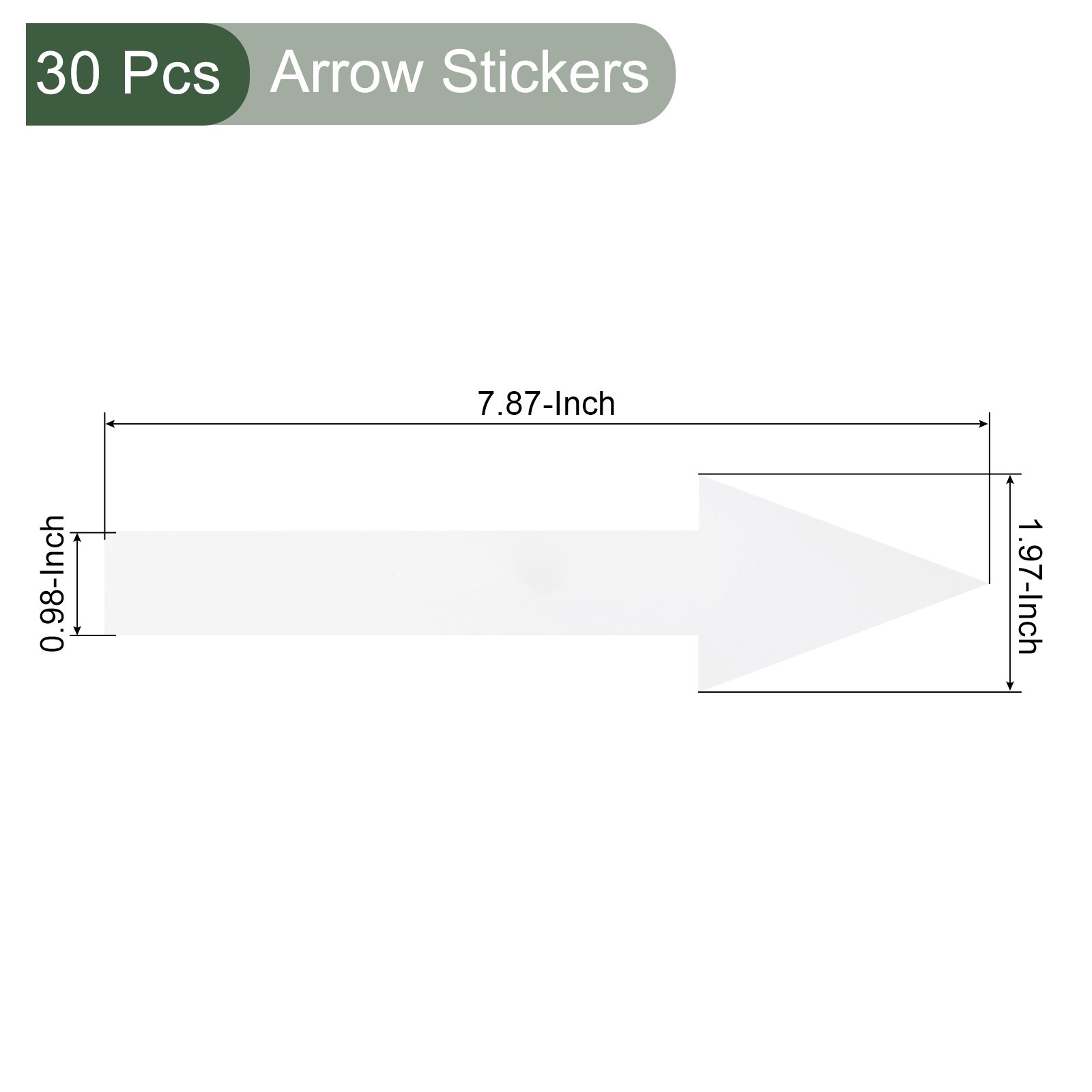 30Pcs Arrow Sticker,20×2.5cm PVC Removable Self Adhesive Waterproof Signs,White