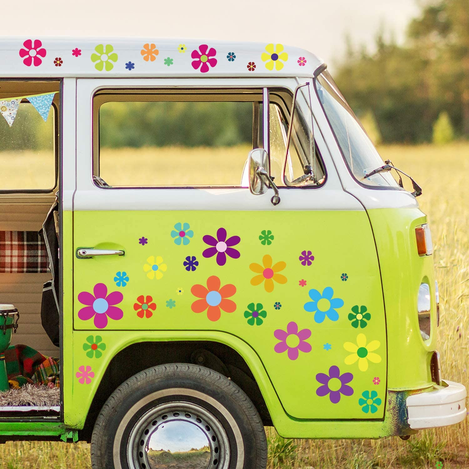 12 Sheets Daisy Stickers Flower Car Decals Self Adhesive Vinyl Retro Butterfly F