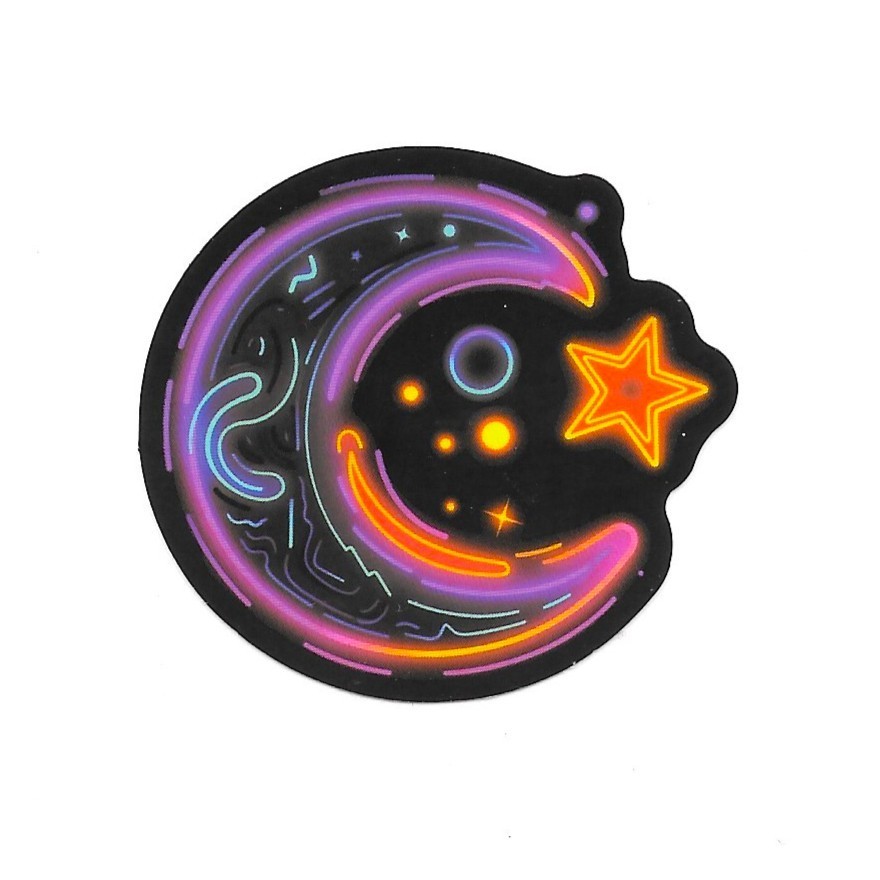 Crescent Moon Star Vinyl Sticker Neon Airbrush Aesthetic Decal Glow Celestial