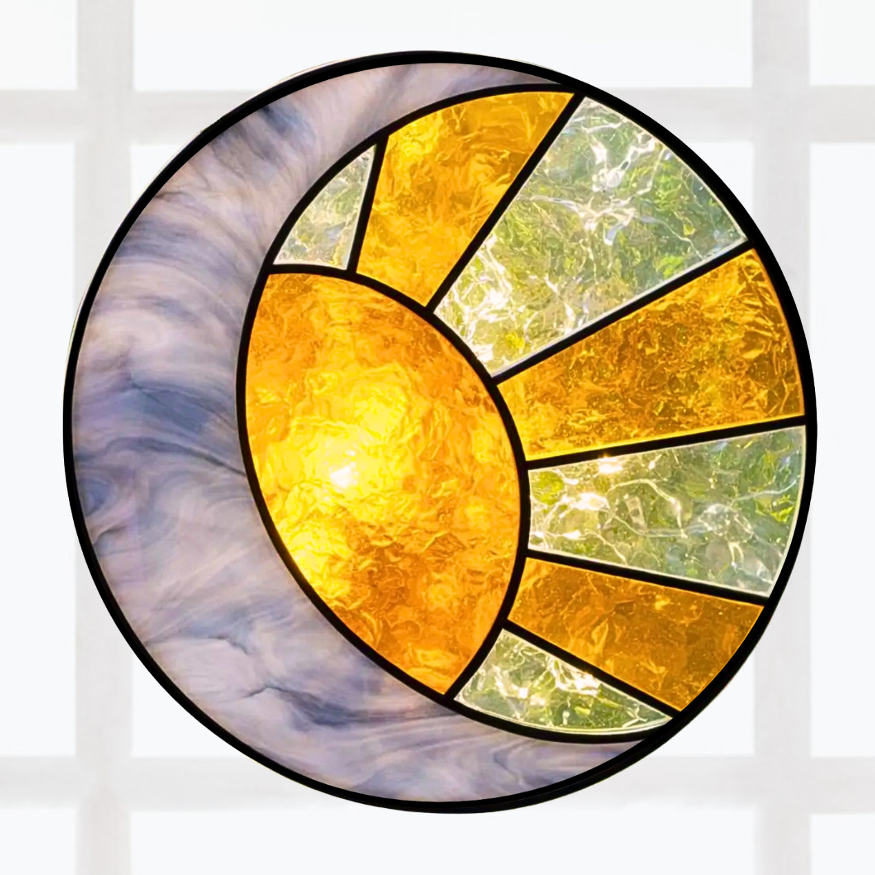 Sun & Moon Faux Stained-Glass WINDOW CLING Size 8″ Round Repositionable Vinyl