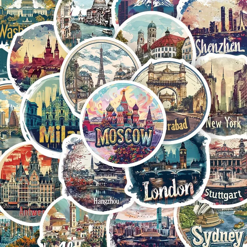 50 Pack World Famous Architecture History PVC Stickers Visually Appealing Decor