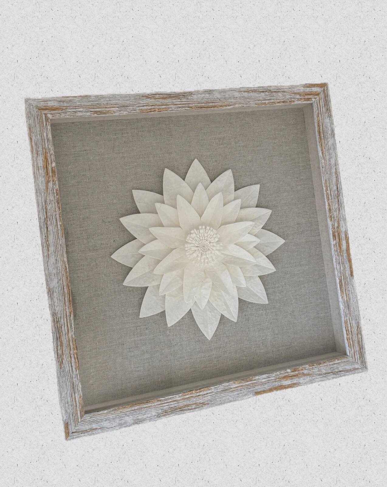Wall Decor | 3D Art | Floral | Wooden Frame | Glass | White | Modern