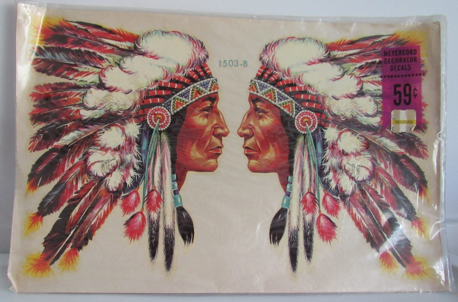 NATIVE CHIEF DECAL MEYERCORD ART SHEET Wheaton Illinois #1503-B SEALED