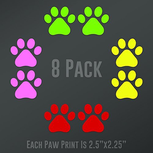 CMI DD894MC Dog Paw Prints 8-Pack (2 Lime Green, 2 Light Pink, 2 Red, 2 Yellow)