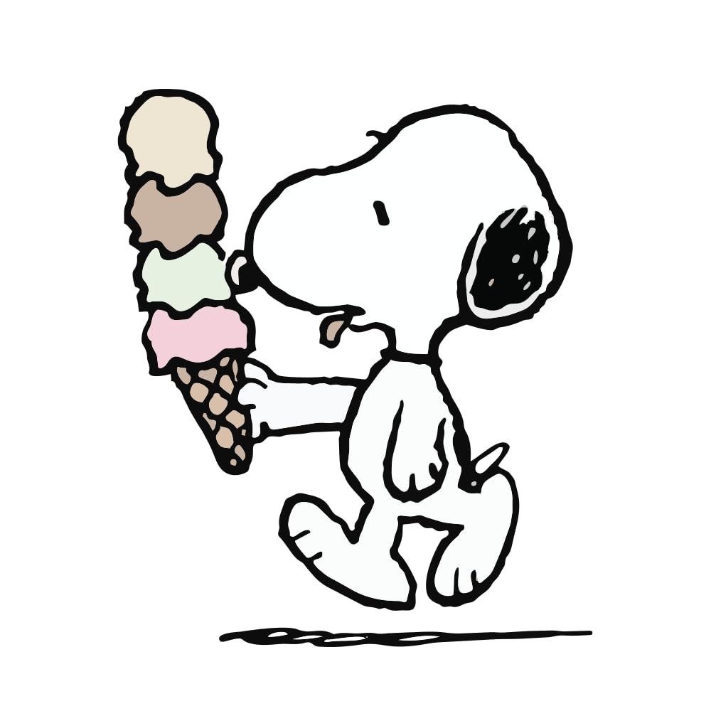 Peanuts Adorable and aesthetic sticker of Snoopy eating an ice cream 3″W x 4.5″H