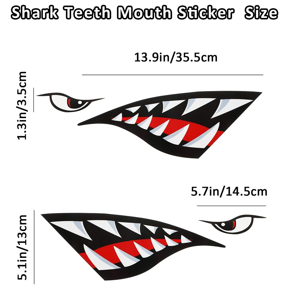 2 Shark Teeth Mouth Reflective Decals Graphics Sticker for Kayak Canoe Car Truck