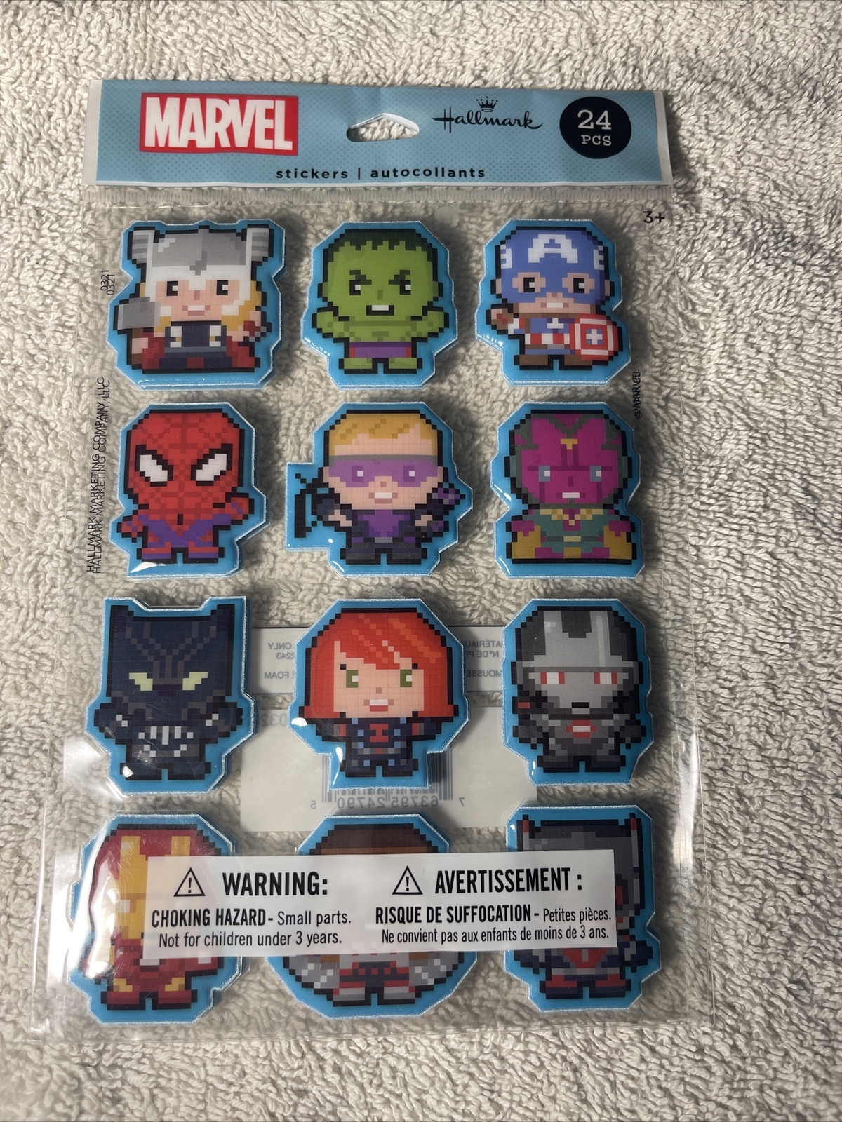 MARVEL 24 Plastic / Vinyl Covered STICKERS Spider Man, Hulk, Iron Man HALLMARK