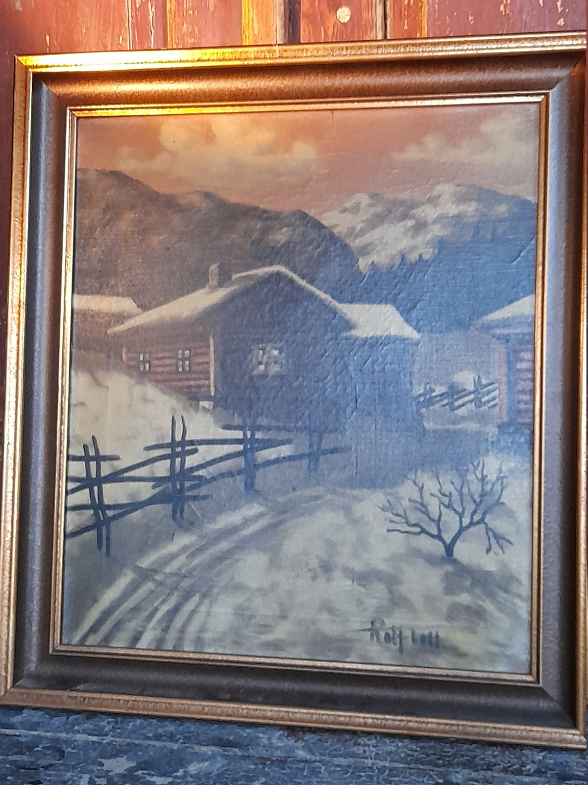 Scandinavian Charm: Vintage Oil Painting of a Norwegian Farmer’s Yard