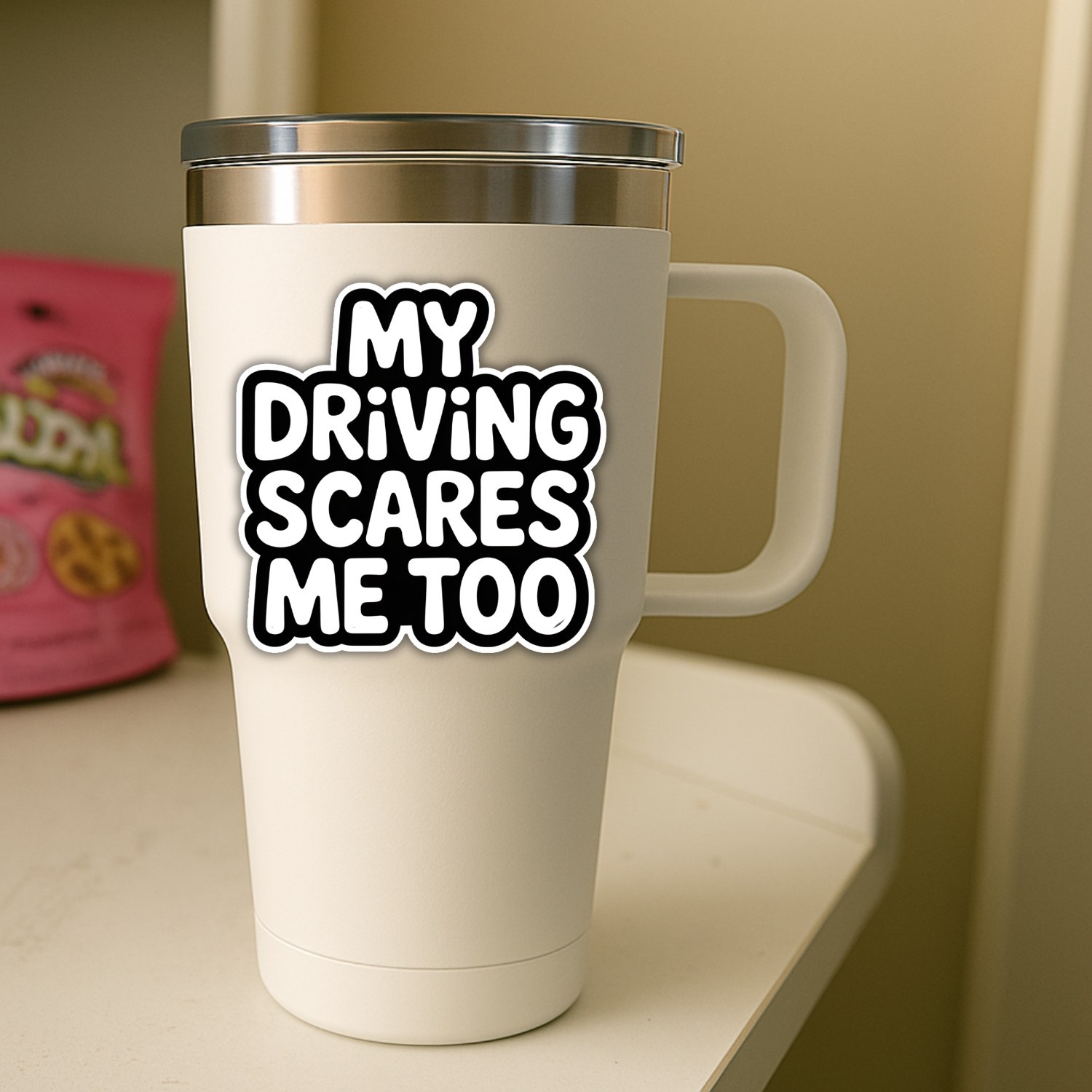 Funny “My Driving Scares Me Too” Stickers: 4-Pack Waterproof Vinyl Decals