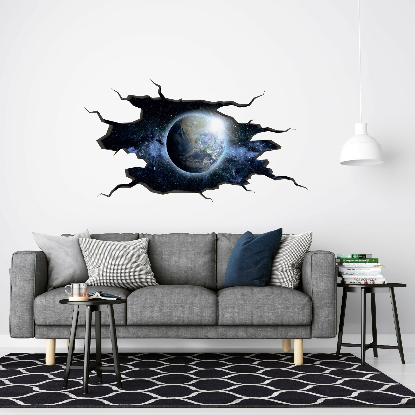 Outer Space Earth View Decor Broken Wall Art Design Vinyl Home Wall Decoration
