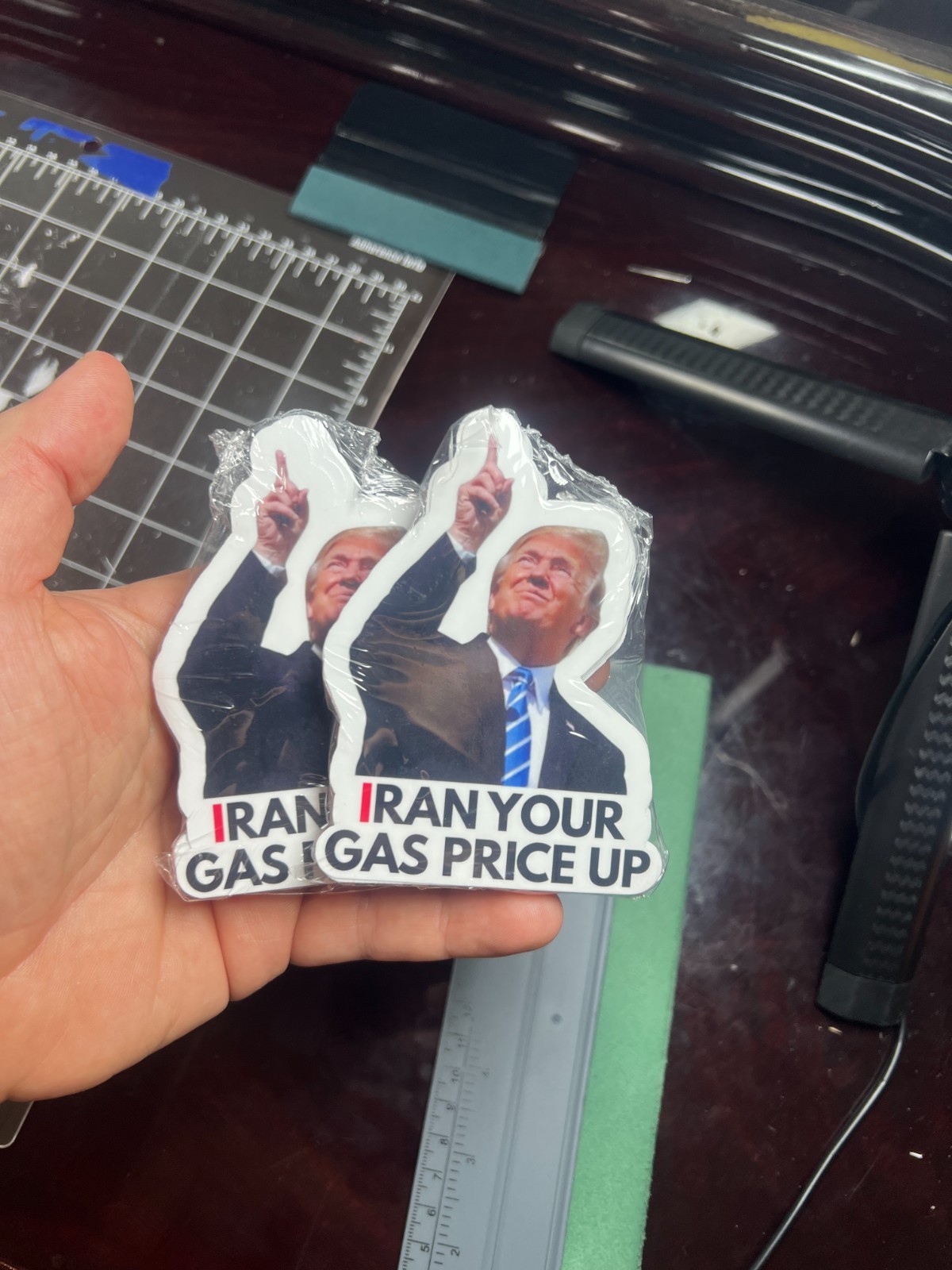 100 Trump Stickers “IRAN YOUR GAS PRICE UP” Gas Pump Waterproof Vinyl NEW 1.5″