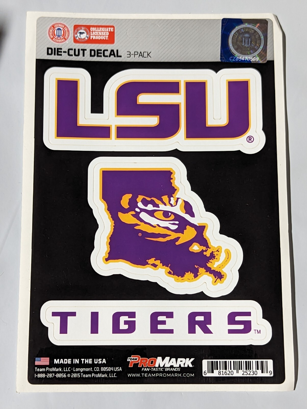 LSU Tigers 3-Pack Die-cut Decals Stickers Sheet Measures 5″ x 7″ New!