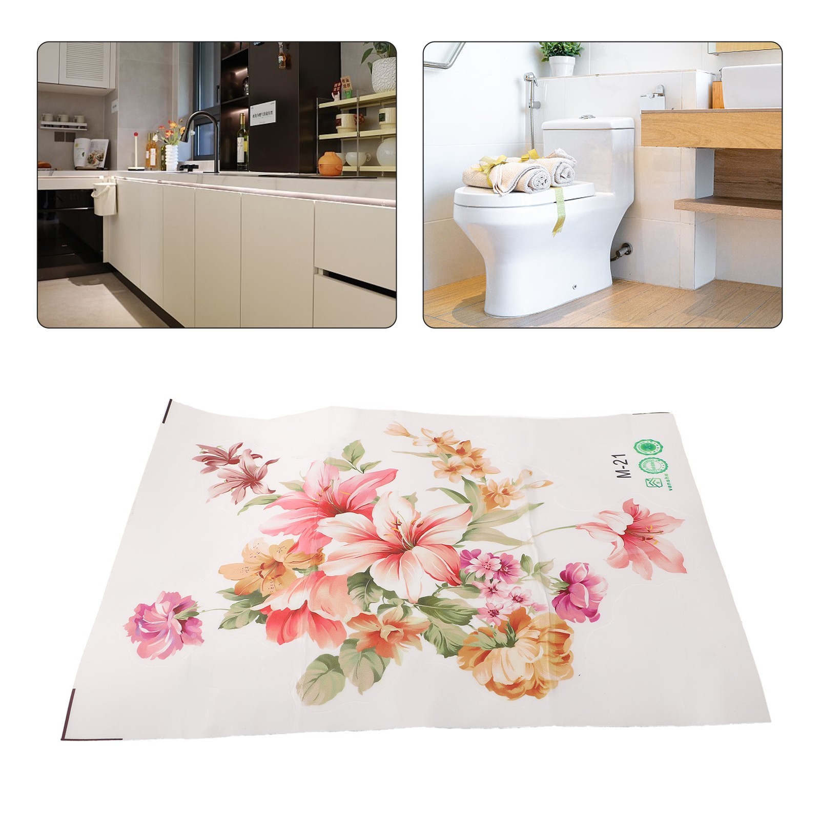 Romantic Flowers Wall Sticker For Bathroom Toilet Seats Fridge Cupboard Decal