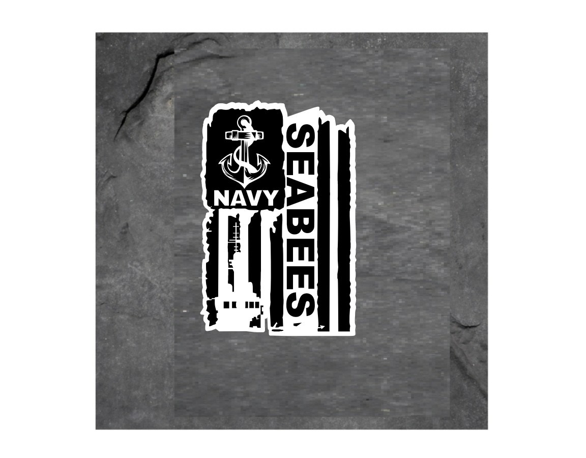 DISTRESSED UNITED STATES NAVY SEABEES FLAG VINYL DECAL STICKER 3.2″ X 4.8″