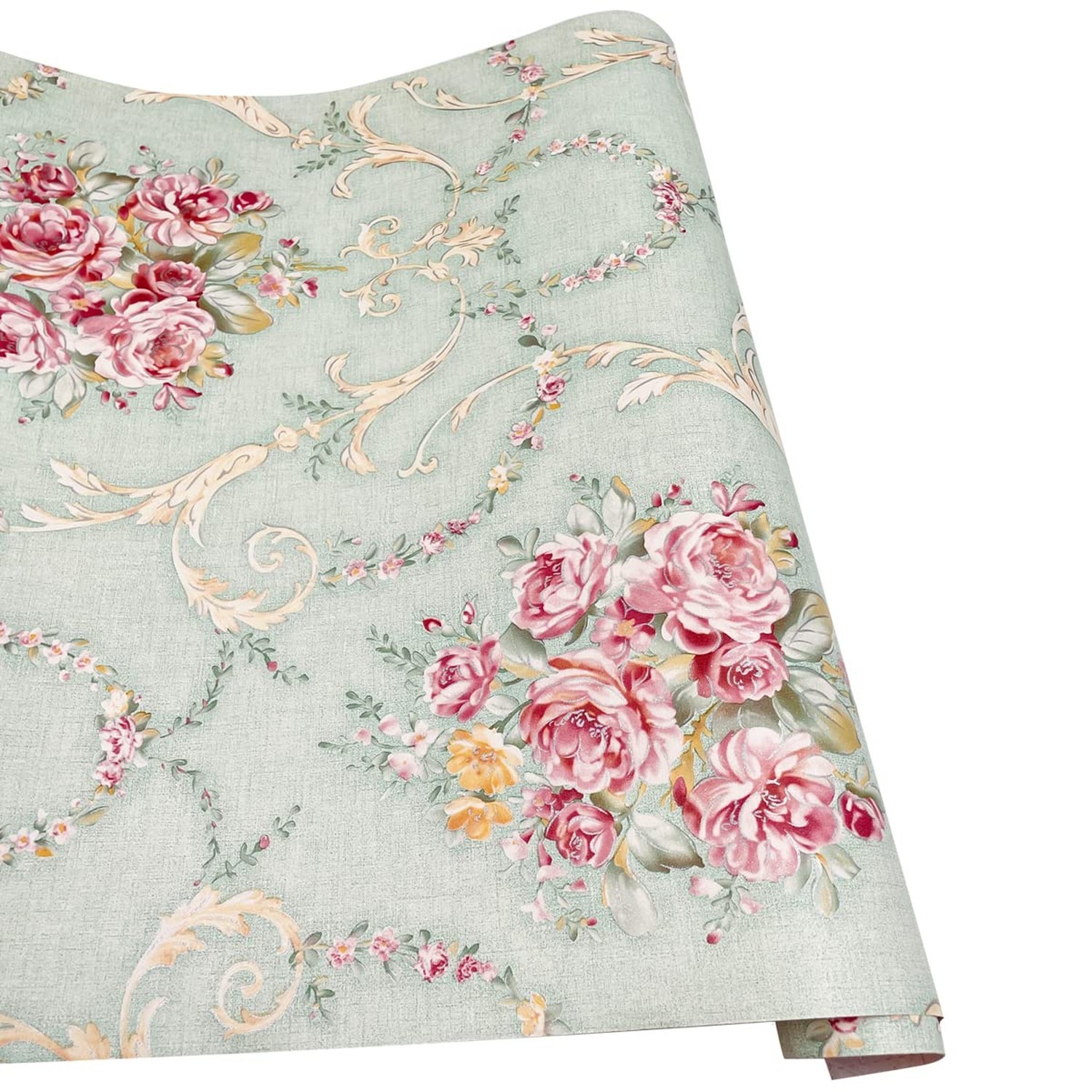 Retro Rose Furniture Paper Light Green Self-Adhesive Shelf Liner School Locke…