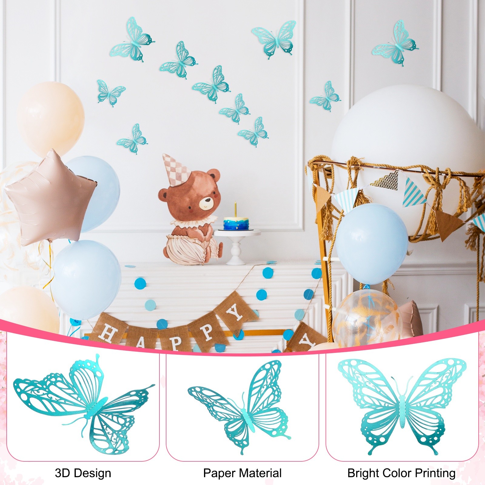 “For 24 Packs 3D Butterfly Wall Decor Stickers [Green, 3 Sizes]” (68 Characters)