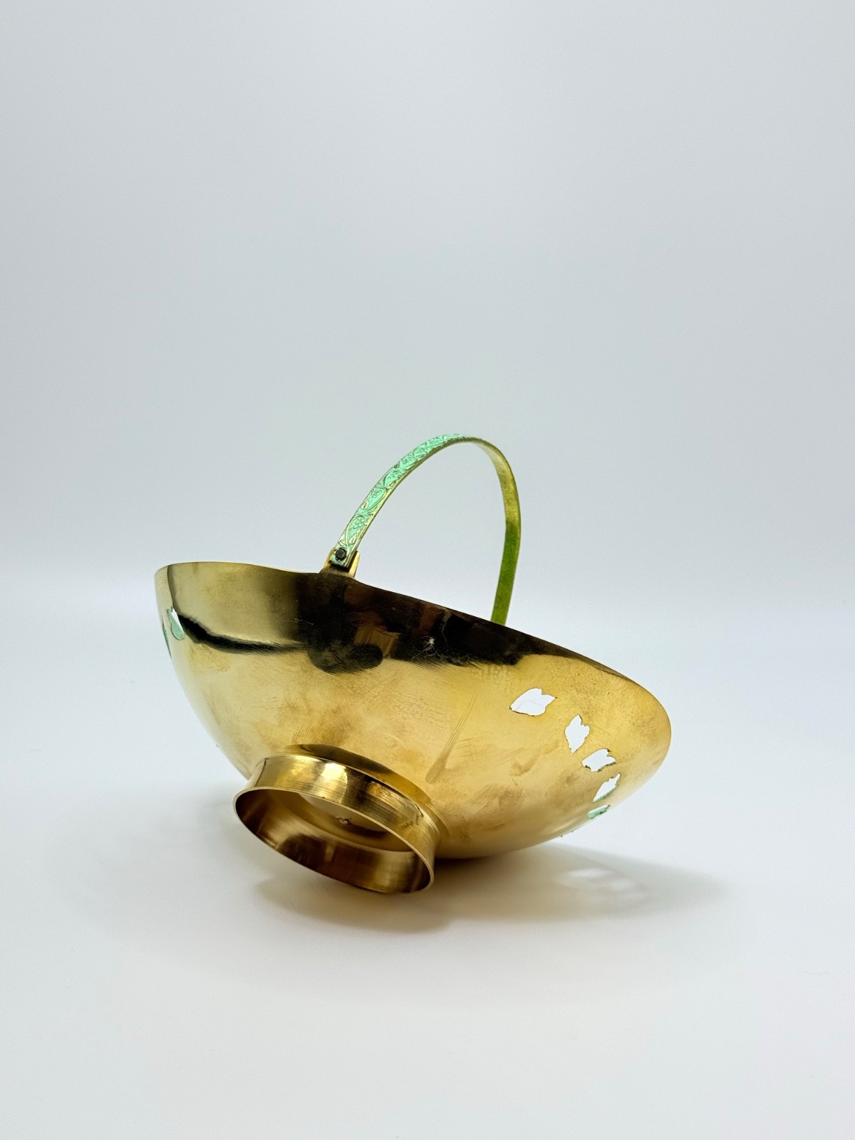 Vintage Green Copper Basket 🪔 Decorative Bowl with Handle