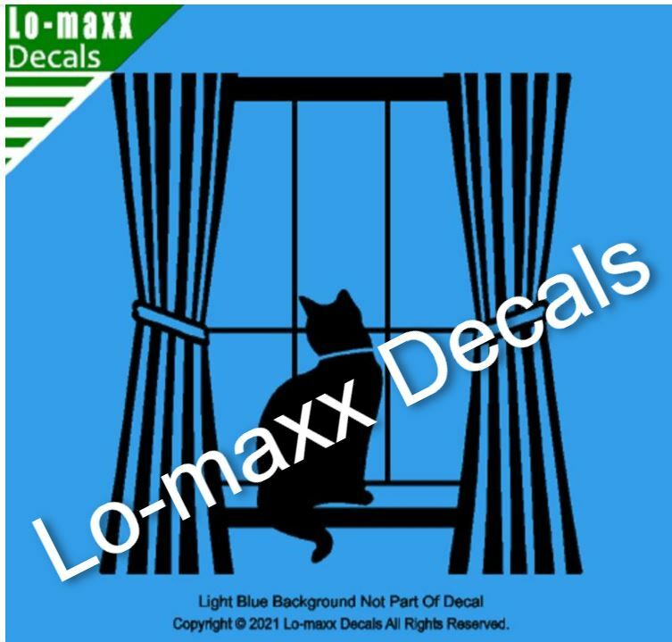 Cat In Window With Curtains Unique Graphic Design Die Cut Vinyl Decal Art