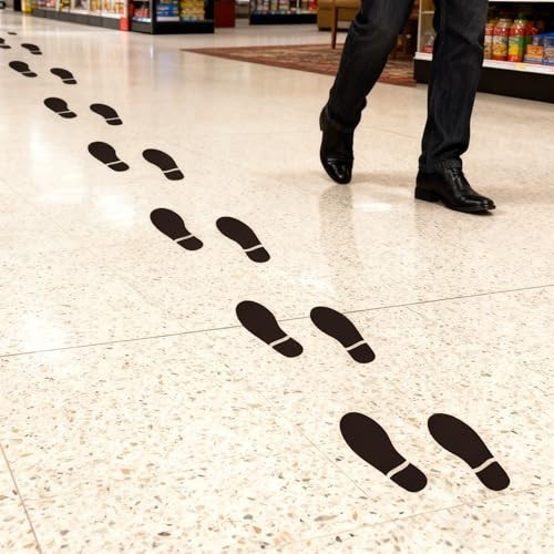 60 Pairs Black Footprint Stickers – 7″ Decals for Floor, Wall, Stairs, Party Gui