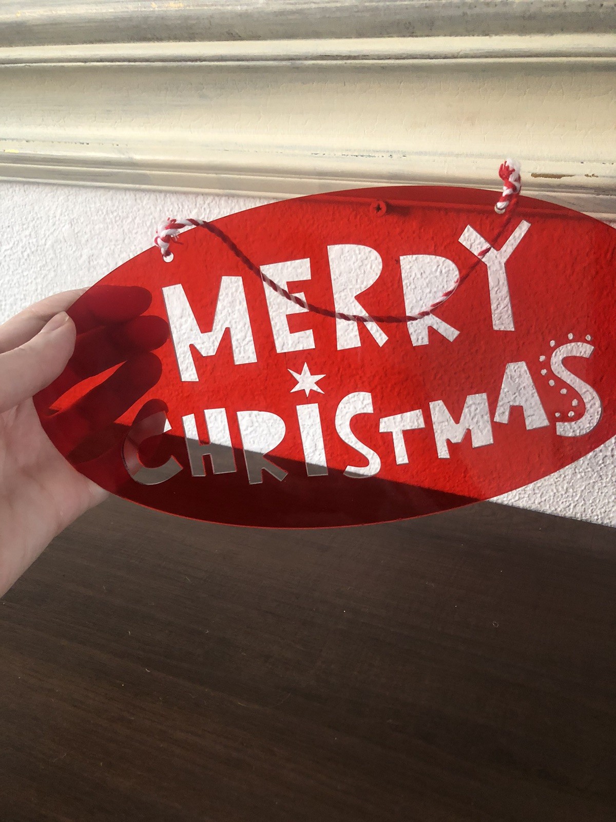 MERRY CHRISTMAS TREE WINDOW WALL window sign Vintage Red Plastic