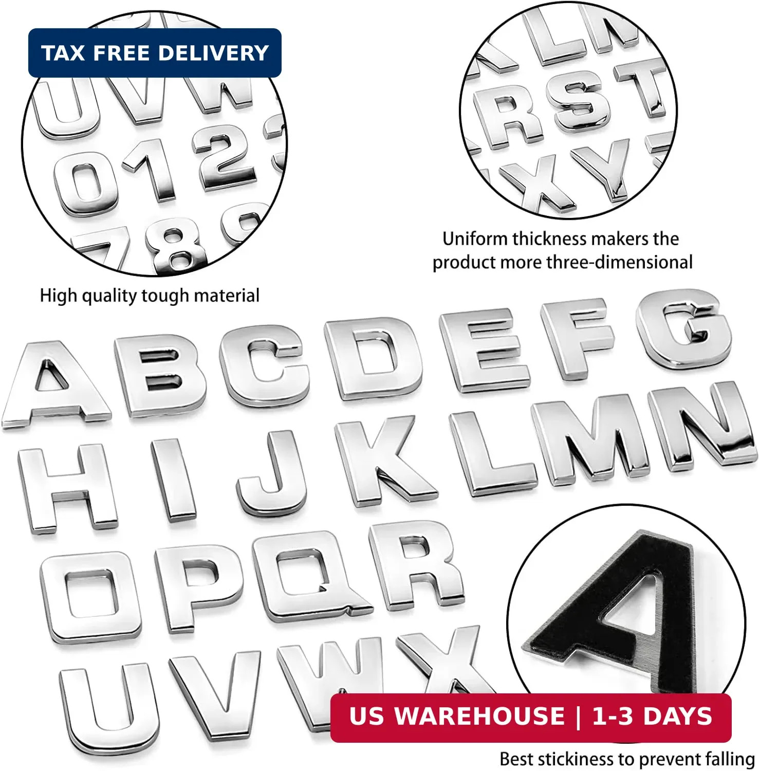 Lamoutor 43Pcs Car Emblem Letters Sticker DIY 3D Chrome Number Symbol Badge Deca