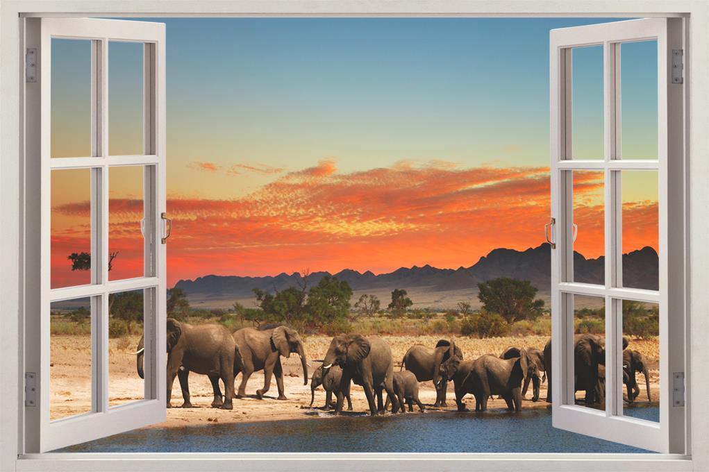 Elephants Sunset 3D Window Decal Wall Sticker Home Decor Art Mural Animals J431