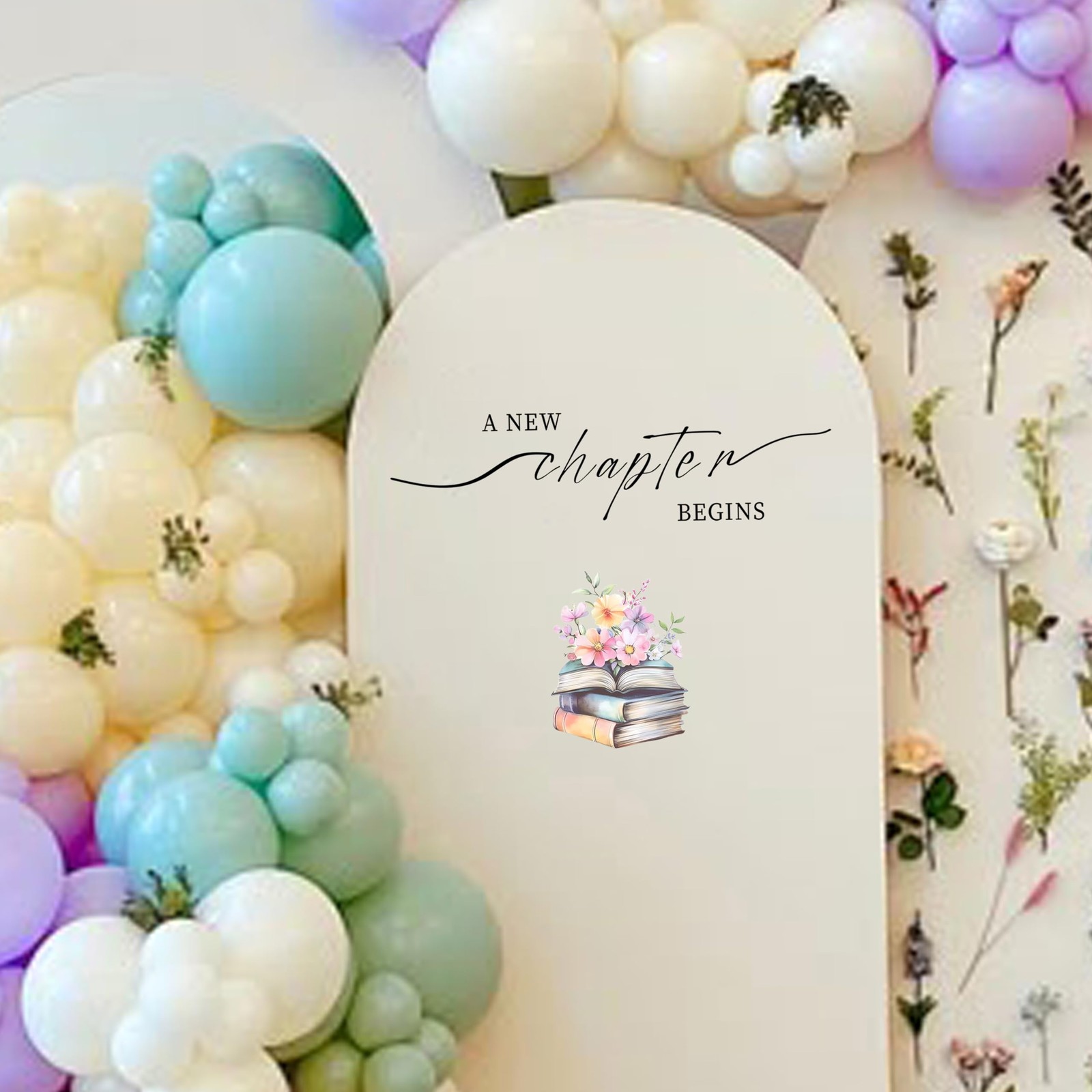 A New Chapter Begins Decal – Sign for Bridal Shower, Baby Shower Backdrop Arc…